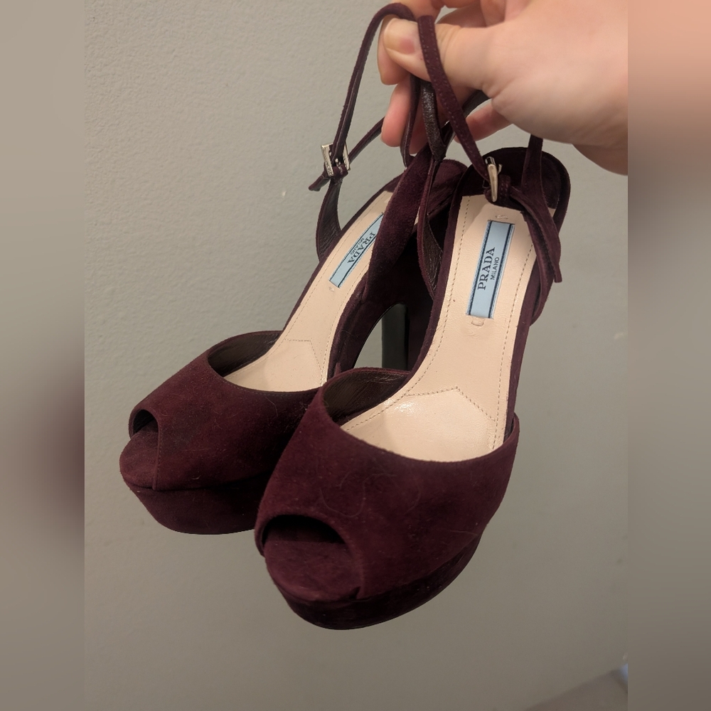 Prada Peep Toe Burgundy Heels